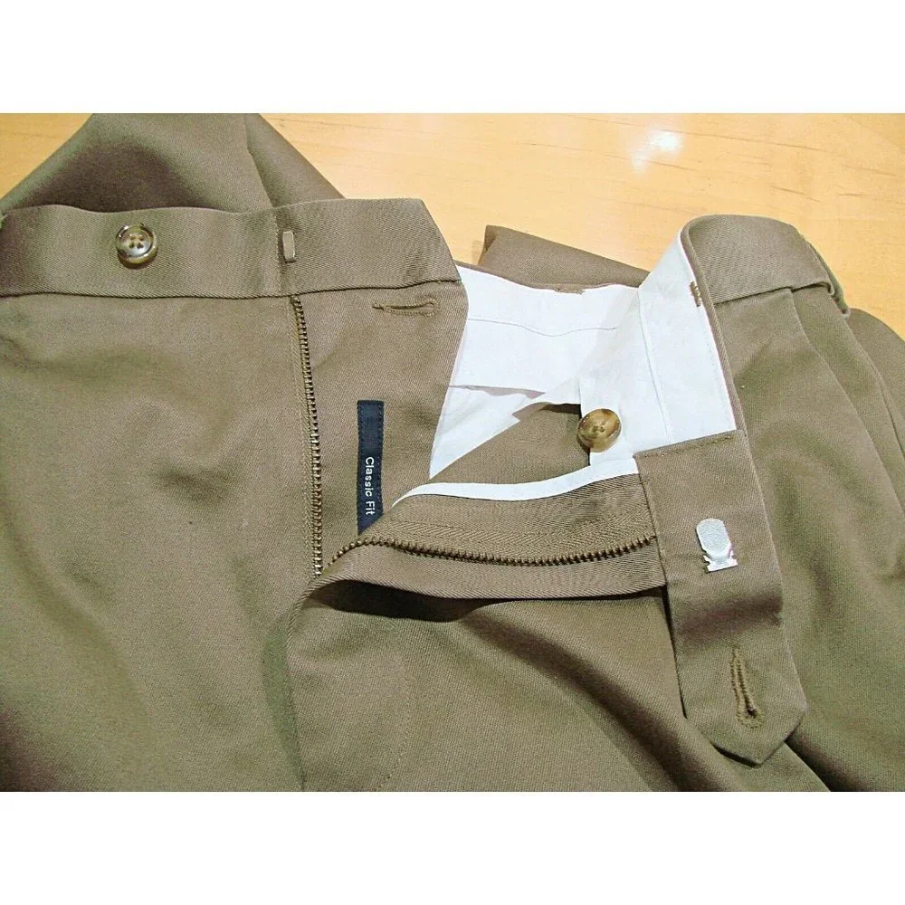 Round Tree & Yorke Mens Brown Classic Fit Comfort Expander Waist Pants Sz 36x30